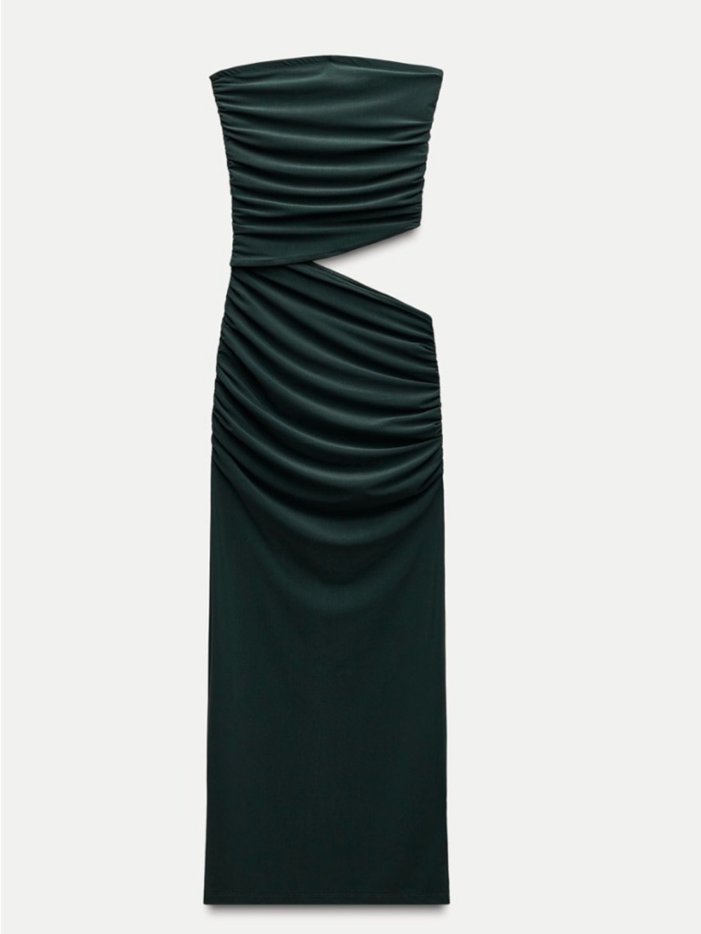 Zara Dark green strapless Draped Bodycon Dress
